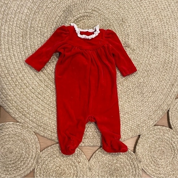 Ralph Lauren Velour Trim Footed Coverall, Park Avenue Red, Size 3m - Picture 1 of 6